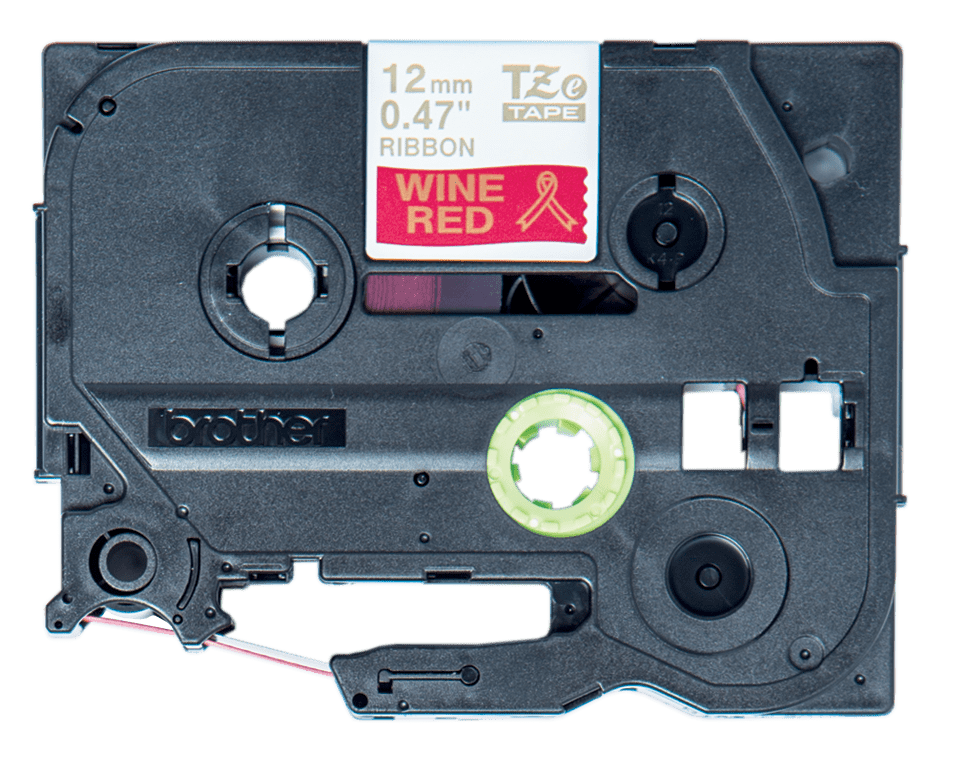Alkuperäinen Brother TZeRW34 -satiininauha – kullanvärinen teksti viininpunaisella nauhalla, 12 mm 2